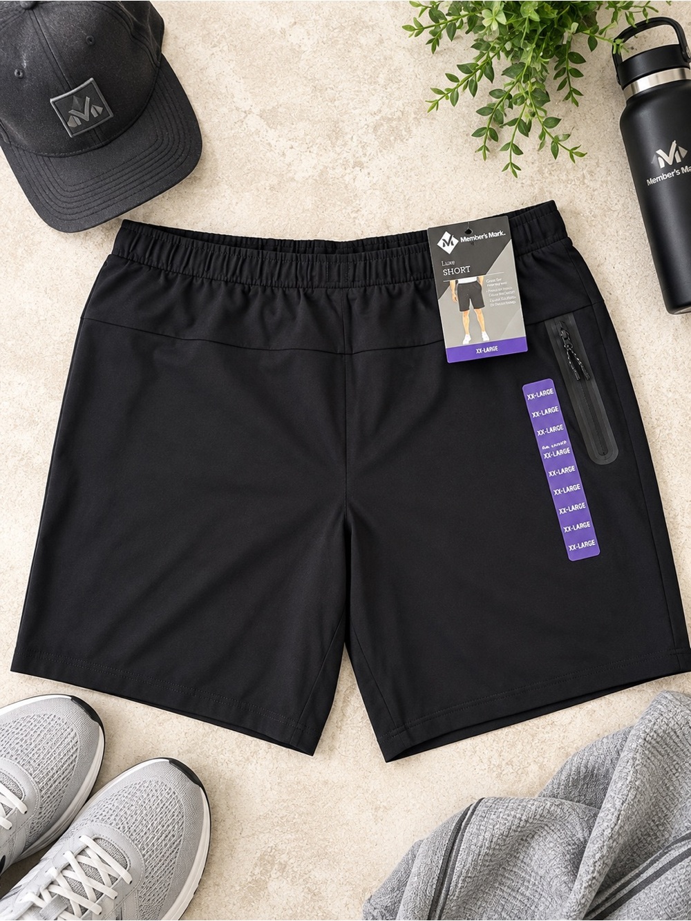 Member’s Mark Luxe Shorts Mens XXL Black Stretch Pull On Zip Pocket NWT